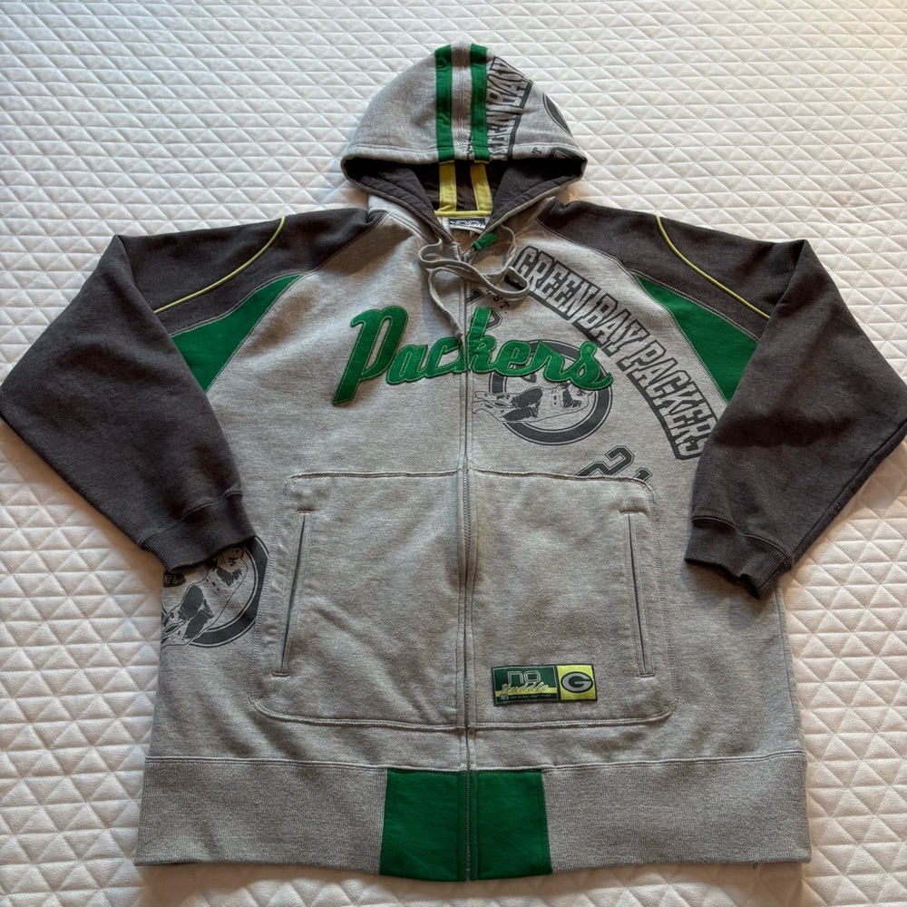 Green Bay Packers NFL No Huddle Hooded Full Zip Football Hoodie Sweatshirt Sz L